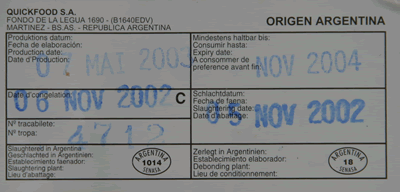 Date de production : 7 mai 2003 - Date de congélation : 6 nov 2002...
