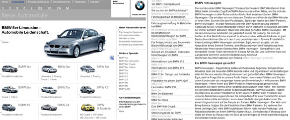 Exemple de la façon dont BMW a utilisé le remplissage de mots-clés et les redirections