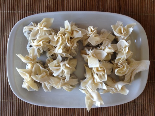 Wontons aux crevettes, avant cuisson